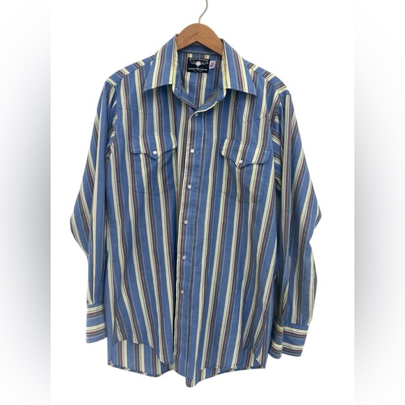 Flying R Ranchwear Men’s Pearl Snap Shirt Striped USA Size Large - Picture 1 of 6